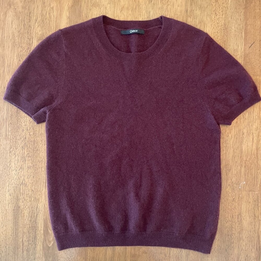 Quince Cashmere Tee, Burgundy, Size L